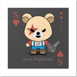 Sawy Nightmare Evil bear chainsaw cute scary cool Halloween card Posters and Art